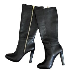 Vintage Banana Republic Black leather high heel boots with gold zippers